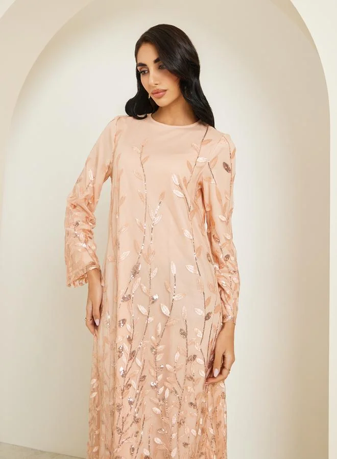 Amirah Women Peach Embellished Maxi Jalabiya